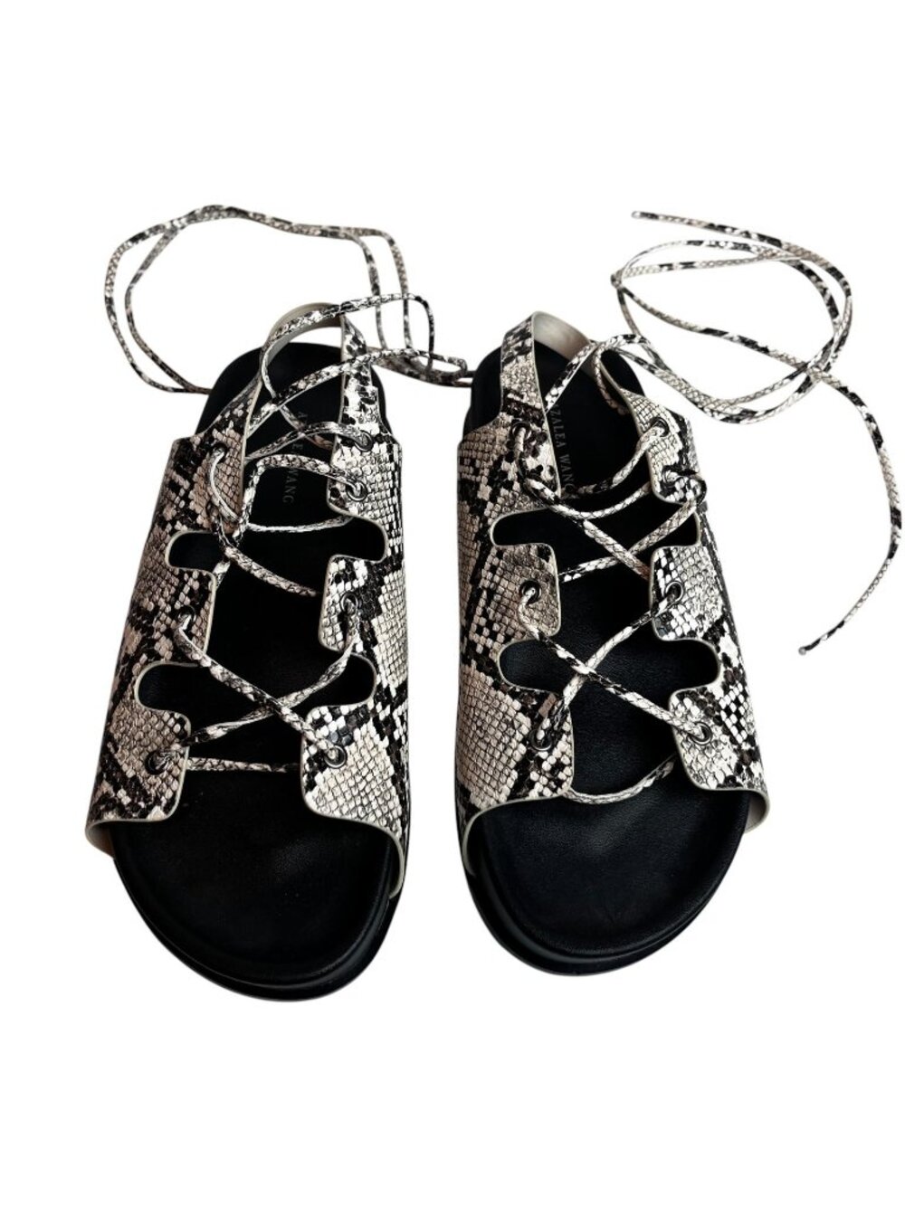 AZALEA WANG Shoes Womens Size 8 Black Snake Gladiator Lace Up Flat Sandals